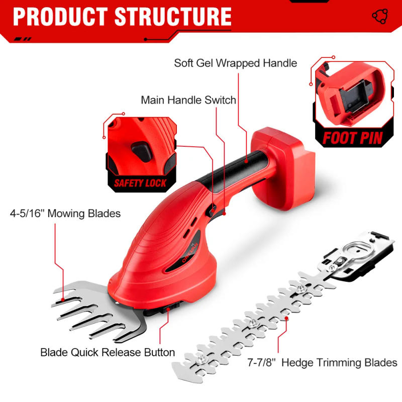 Description Picture 6 of itemONEVAN 900W Brushless Electric Hedge Trimmer 2 IN 1 Cordless Shrub Weeding Pruning Lawn Mower Powel Tool For Makita 18V Battery