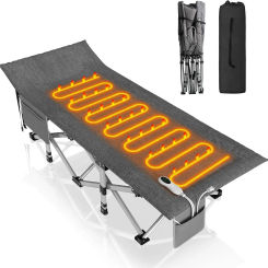 Heated Camping Cot, Folding Camping Cot Bed for Adults Sleeping Portable Folding Outdoor Cots for Camping W/Build-in Soft Cotton