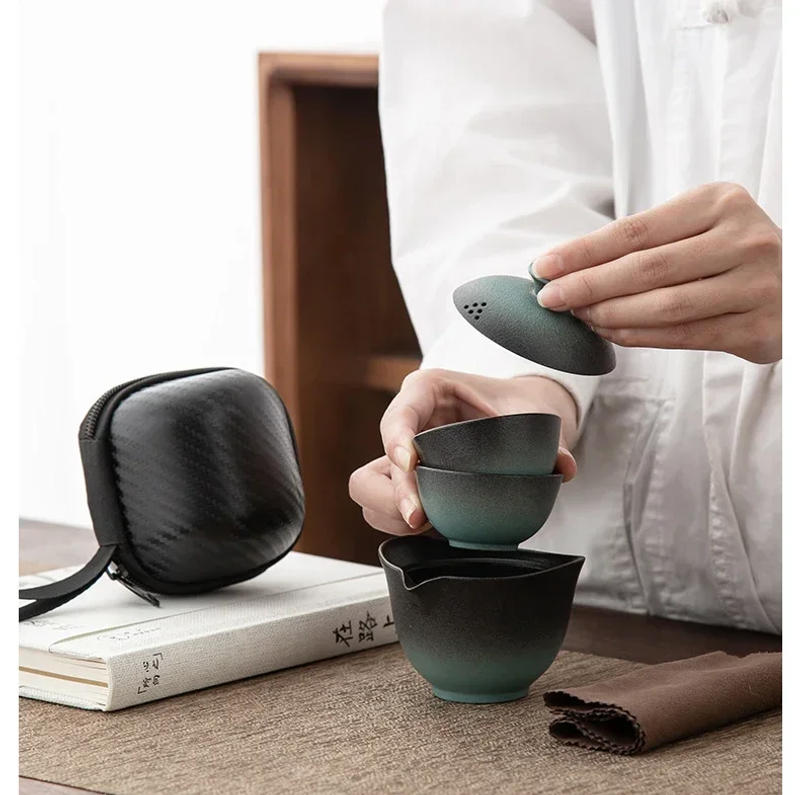 Description Picture 3 of itemCeramic Porcelain Kung Fu Teaset Teaware Outdoor Travel Tea Set Gaiwan Anti-scalding 1 Pot 2 Cups Teapot Infuser Tea Ceremony