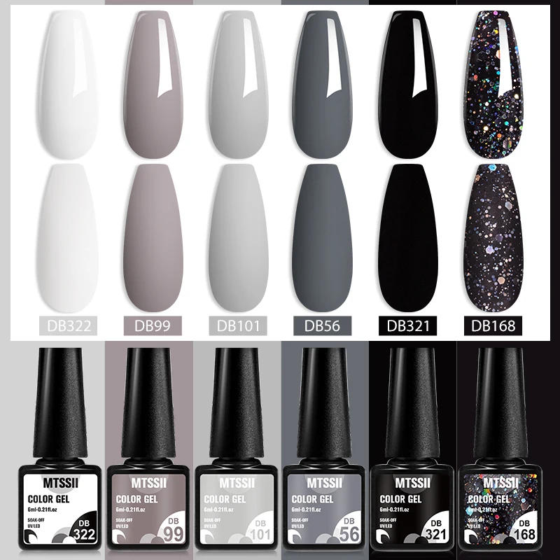 Description Picture 3 of item6Pcs Gray Gel Nail Polish Set Moonlight Colors Glitter Semi Permanent Varnish Soak Off UV Gel Nail Art Manicure Base Top Coat