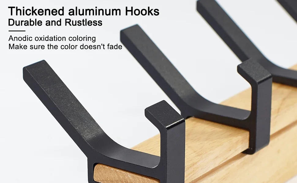 Description Picture 5 of itemNordic Wall Mounted Coat Rack with Movable 5 Hooks Aluminum Clothing Rail for Hat Towel Robes Wooden Hanger Perchero Furniture