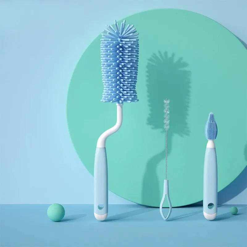 Description Picture 4 of item3-Piece Silicone Bottle Brush 360° Rotating Baby Nipple Brush Washing Cup Brush Bottle Cleaning Brush Set