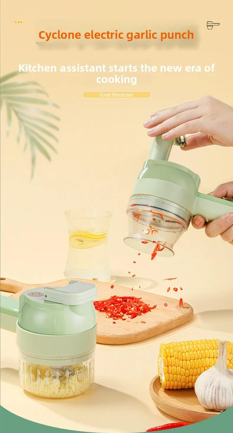 Description Picture 3 of item4 In 1 Wireless Vegetable Slicer Electric Handheld Food Chopper Garlic Masher Cutter USB Slice Meat Grinder Machine