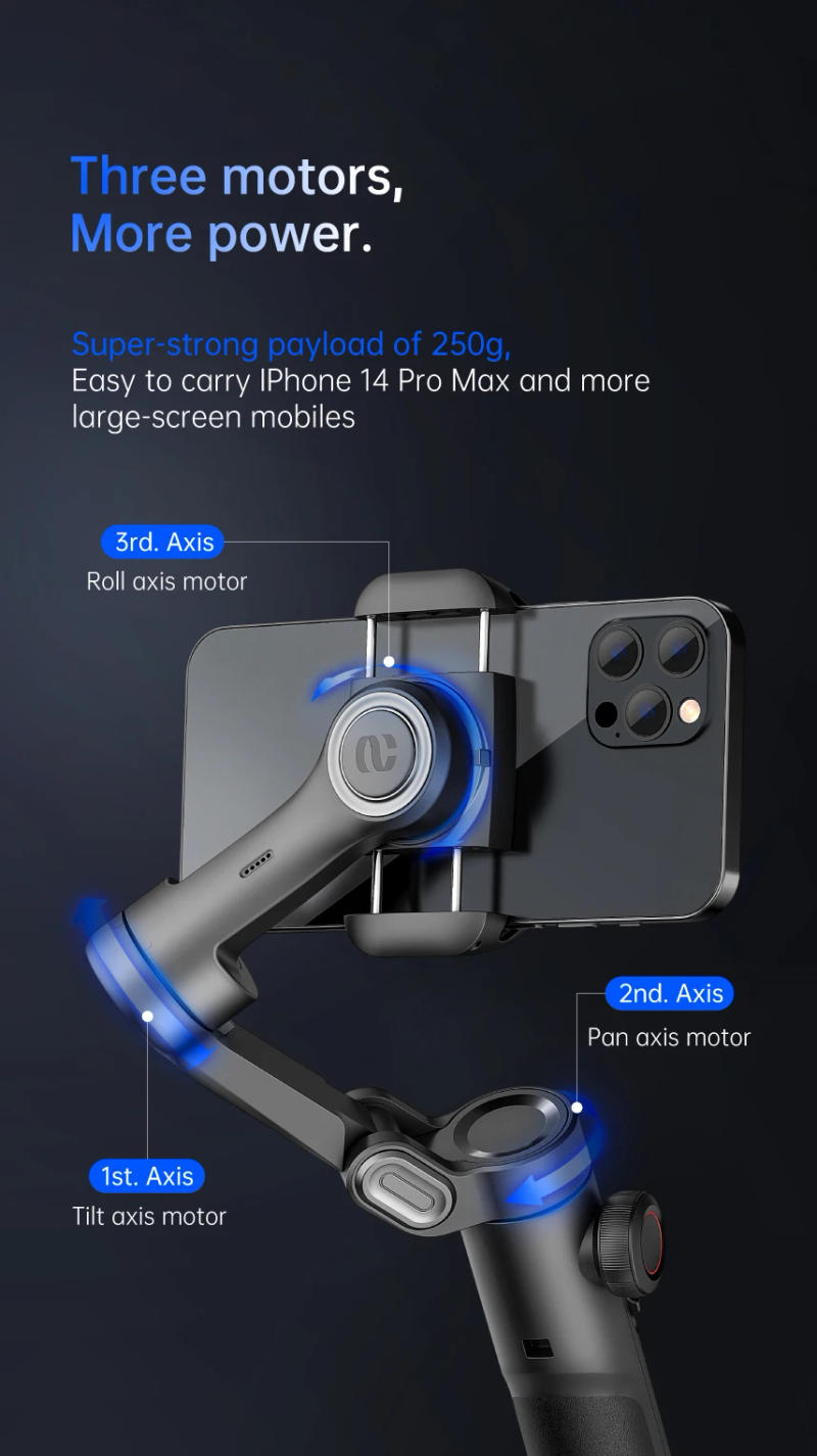 Description Picture 3 of itemHandheld Gimbal Stabilizer, Intelligent AI Facial Tracking, 3-Axis Cellphone Video Record, PTZ Phone, TikTok, Travel Records, Fo