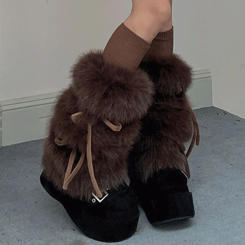 Faux Rabbit Fur Leg Warmers Winter Thickened Plush Bow Tie Plush Leggings Cold Protective Leggings Boot Cover Y2k Punk Socks