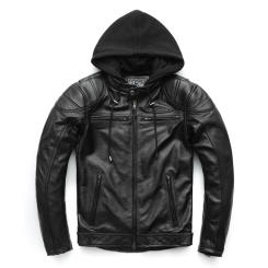 Thick Motorcycle Jacket With Hood Men Leather Jacket100% Cowhide Genuine Leather Coat Winter Biker Jacket Moto Clothing M223