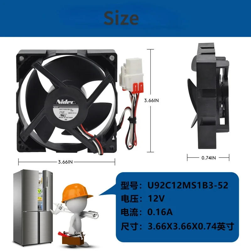 Description Picture 3 of item1Pcs U92C12MS1B3-52 NIDEC Cooling fan  for Samsung Refrigerator Fridge DA81-06013A 12V 0.16A Parts