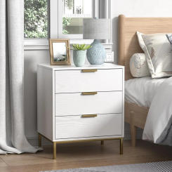 Nightstand with 3 Drawers, Modern Wood Night Stand with Storage Drawers, White Bedside Table Sofa End Side Table for Bed