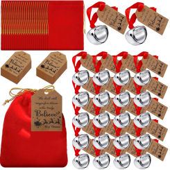 The Polar Santa Sleigh Bell Gift Reindeer Bell Christmas Believe Bell Ornaments Bulk Xmas Party Gifts Favors Red Velvet Bag