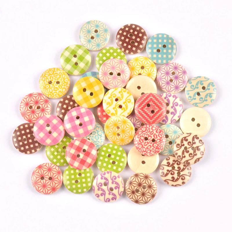 Description Picture 2 of item50pcs 1.8cm Geometric Grid Patterns with Two Hole Wooden round Buttons Handmade DIY Sewing for Clothing Decoration