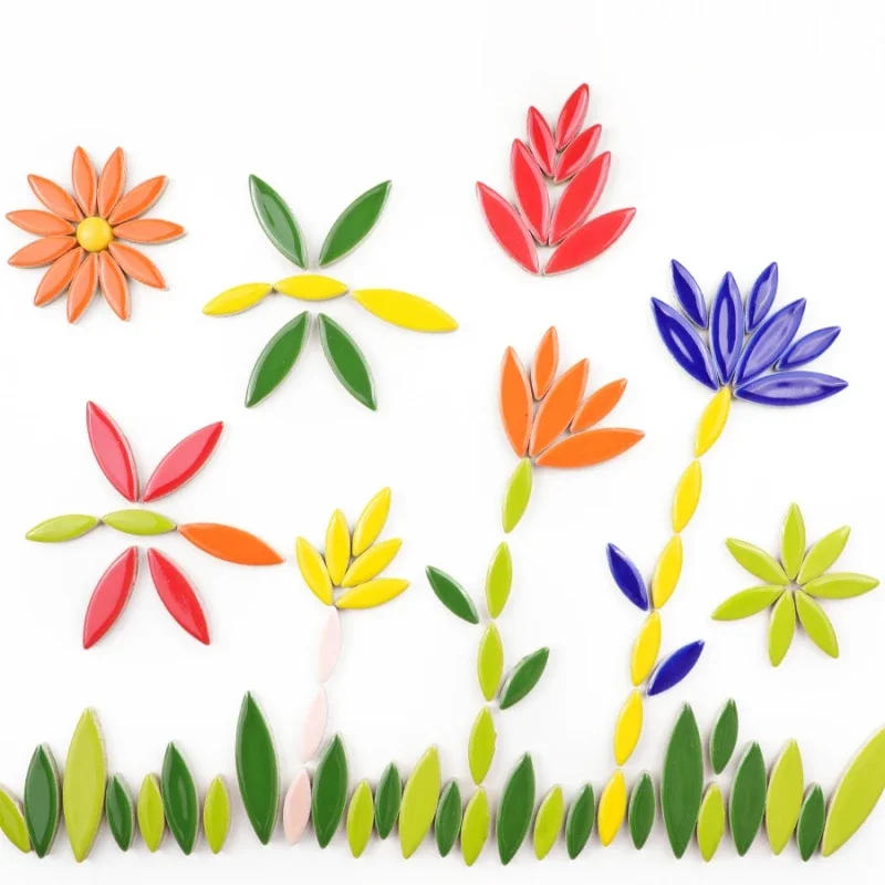 Description Picture 4 of item200g/7oz Ceramic Petal Mosaic Tiles DIY Porcelain Leaf Tile Willow Leaves Mosaic Making Stones 3-Sizes-Mix 4mm/0.15in Thickness