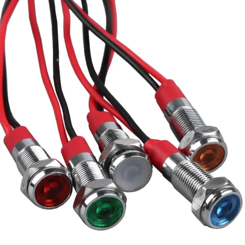 Description Picture 6 of item6mm 8mm 10mm 12mm LED Metal Indicator light waterproof Signal lamp with wire 3V 5V 6V 12V 24V 220v red yellow blue green white