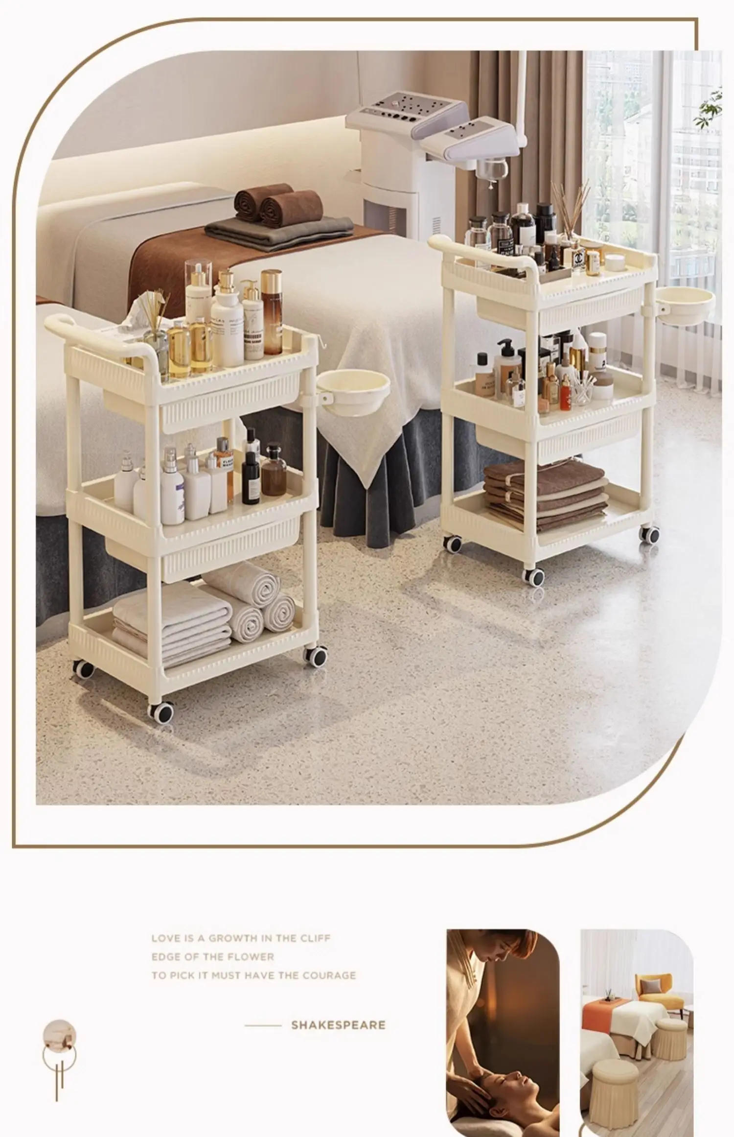 Description Picture 5 of itemCosmetics Trolley Portable Aesthetics Esthetician Organizer Cart with Wheels Beauty Room Wagon Salon Moving Carrinho Bar