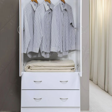 Two Door Wardrobe with Two Drawers and Hanging Rod, White muebles de dormitorio  closet organizer