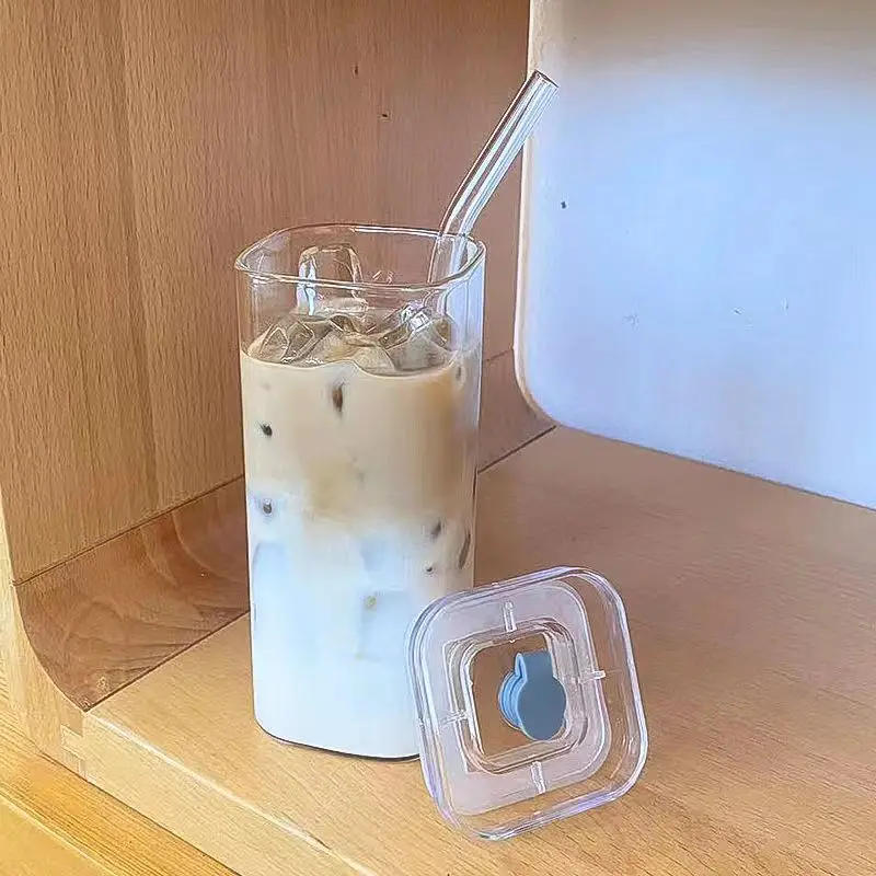 Description Picture 3 of itemSquare Heat Resistant Transparent Tulip Glass Cup with Lip and Straw  Milk Tea Coffee Cup Mugs Home Bar Drinkware Couple Gifts