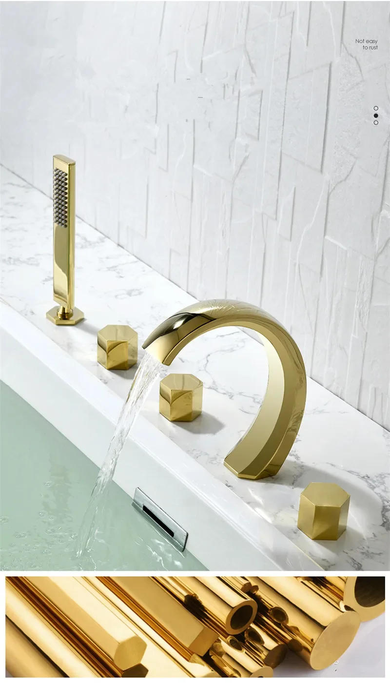 Description Picture 4 of itemGray Bathtub Faucet Widespread Tub Sink Mixer Tap Brushed Gold Brass Bathroom Bath Shower with Hand Head