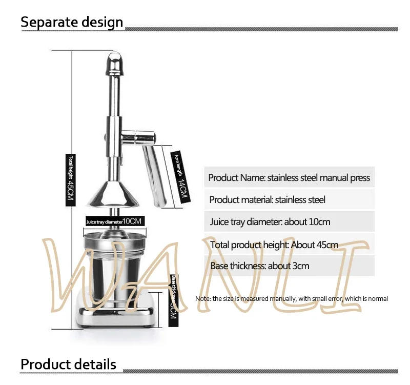 Description Picture 6 of itemStainless stee fruit juicer household lemon juicer blender juicer extractor hand presser