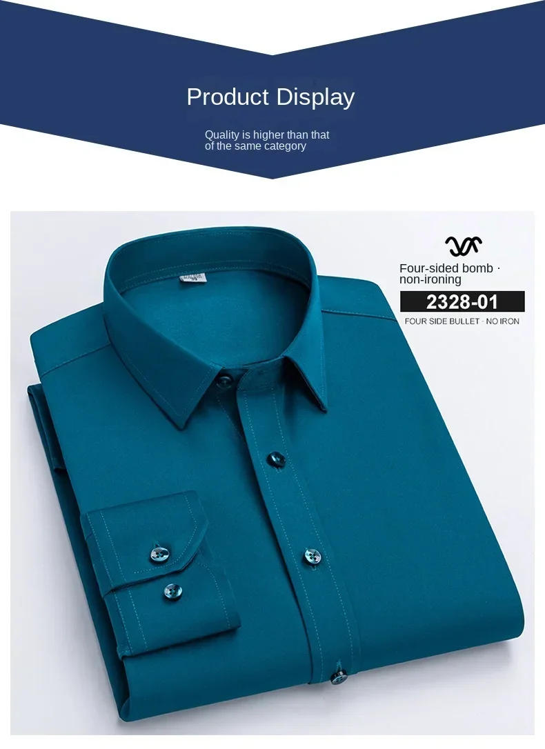 Description Picture 5 of itemMen's Long Sleeve Fashion Shirt Designer Style Business Elastic Wrinkle Resistant Soft Comfortable Classic Solid Color Purple