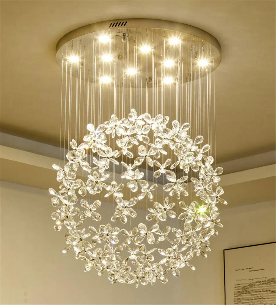 Description Picture 2 of itemModern minimalist living room crystal chandelier K9 circular flower ball luxury LED light bedroom stairs ceiling pendant lamp