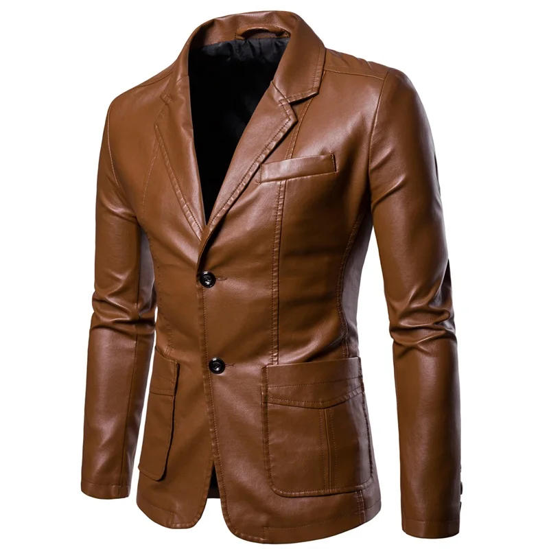 Description Picture 6 of itemMen's Casual Pockets Pocket Long Sleeves Lapel PU Leather Jackets
