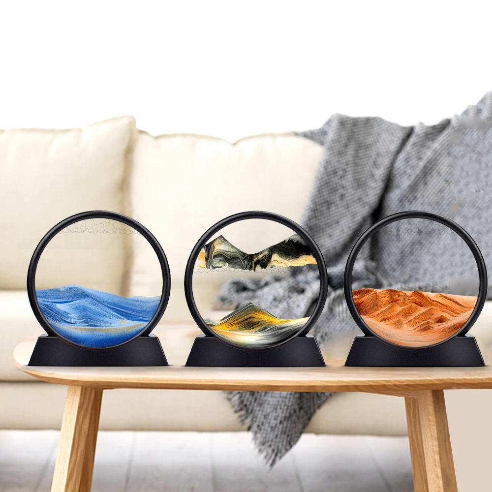 Description Picture 3 of itemMoving Sand Art Picture Round Glass 3D Hourglass Deep Sea Sandscape In Motion Display Flowing Sand Frame 7/12inch For home Decor
