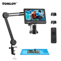 TOMLOV Microscope Digital DM602 Flex 10.1" HDMI Microscopio 2000X 3 Lens Coin Soldering Microscopes Ring Light For Repairing