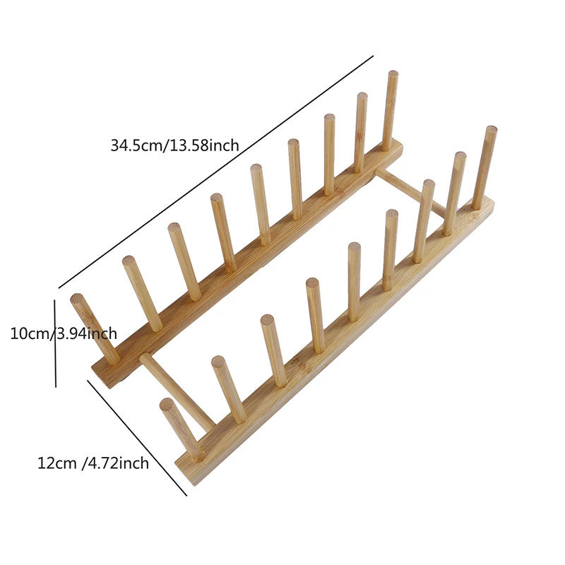 Description Picture 2 of item8/16 Grids Folding Bamboo Dish Rack Drying Rack Holder Utensil Drainer Plate Storage Holder Plate Wooden Flatware Dish Rack