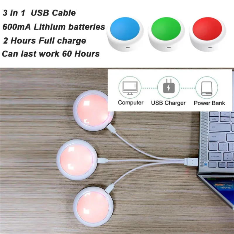 Description Picture 5 of item3/6Pack RGBW USB Charge LED Puck Lights 16 Colors Dimmable Wireless Under Cabinet Lights For Shelf Kitchen Closet Night Lamp