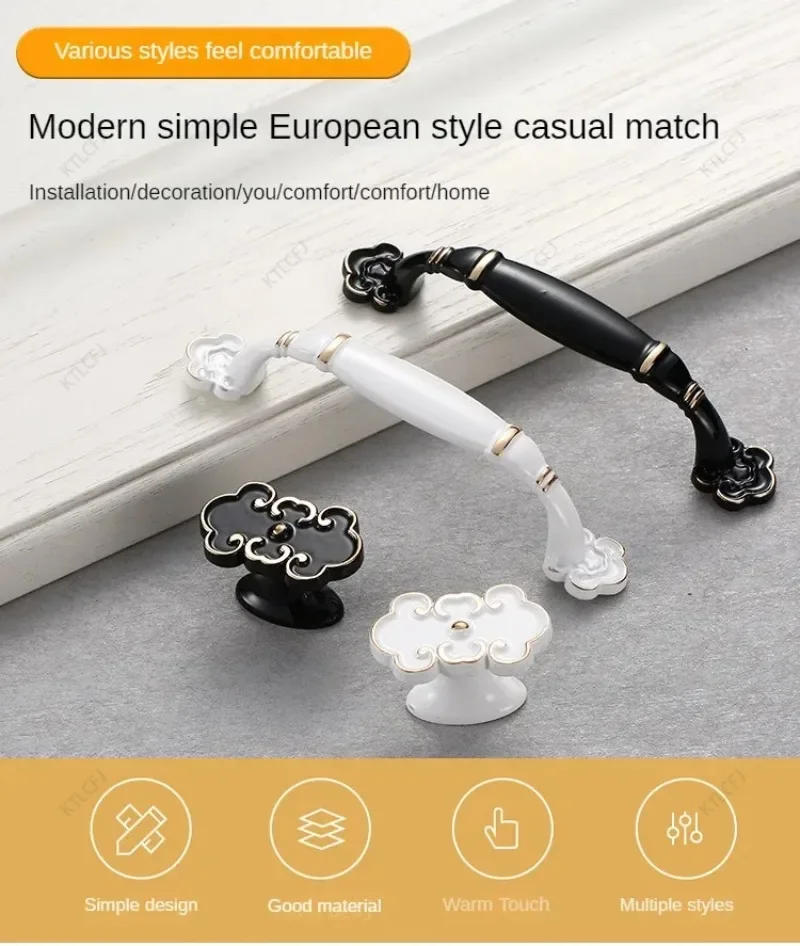 Description Picture 2 of itemAmerican Black Handle Nordic Cabinet Wardrobe Shoe Cabinet Door Handle Modern and Minimalist European Zinc Alloy Drawer Handle