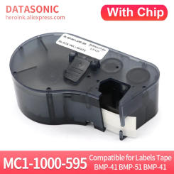 Compatible MC1-1000-595-WT-BK Cartridge Ribbon, Vinyl Labels Tape, Black on Yellow Red Printer BMP-41 BMP-51 BMP-53 Chip 25.4mm