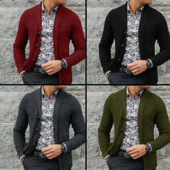 Men's Cardigan Single-Breasted Sweater Jacket Autumn And Winter Fashion Simple Pure Color Sweater Slim Casual Sweater Clothing