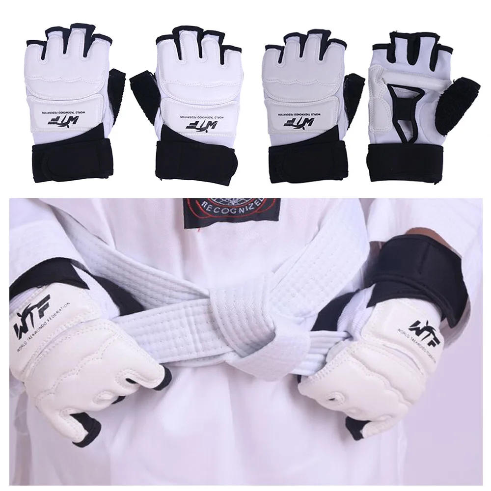 Description Picture 6 of item1 Pair Karate Gloves Taekwondo Equipment Half Finger Protector Boxing Hand Foot Protection Foot Guards Martial Arts Kickboxing