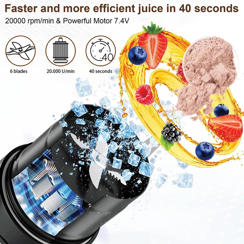 Description Picture 6 of itemPortable Fruit Juicer 6 sharp Blades Rechargeable Personal Multifunctional Handheld Mini Blender Cup for Shakes and Smoothies