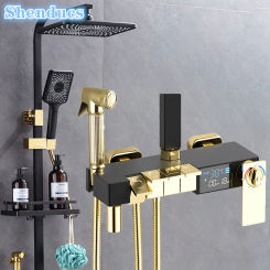 Piano Bathroom Shower Set Hot Cold Bathroom Faucet Accessories 12 Inch Rainfall Shower Head Piano Thermostatic Shower System