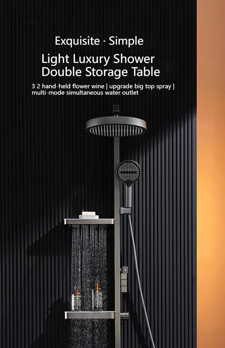 Description Picture 2 of itemLuxury Shower faucet Double Storage Table  two-in-one functional flower LED Digital Piano Shower Set Gray For Bathroom White