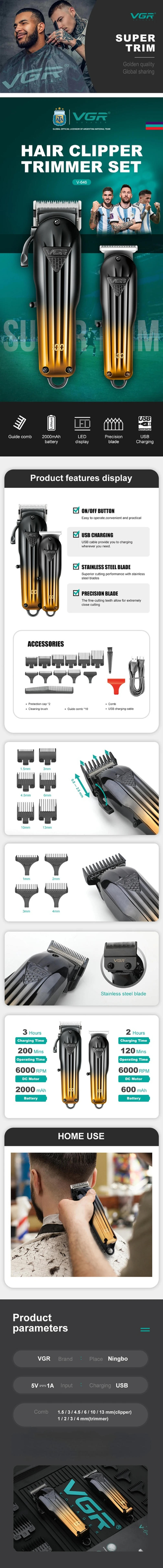 Description Picture 2 of itemVGR Hair Trimmer Adjustable Hair Clipper Rechargeable Haircut Machine 6000 RPM Hair Clipper Cordless Trimmer for Men V-646