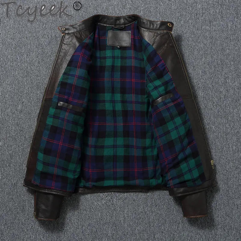 Description Picture 5 of itemTcyeek Natural Leather Coat Spring Fall Top Layer Cowhide Coats Genuine Leather Jackets Man Clothes New Motorcycle Jacket Chic