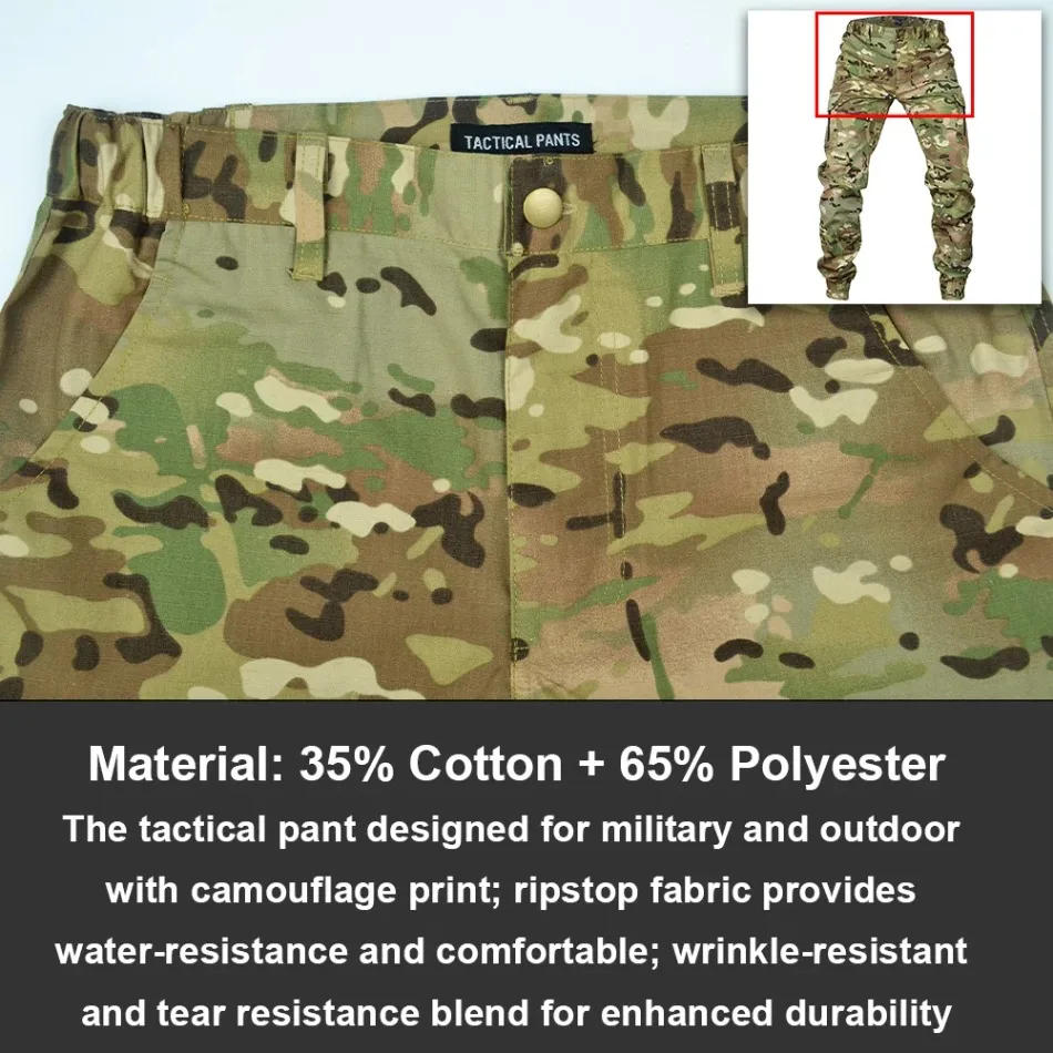 Description Picture 4 of itemBattlefield Camouflage Cargo Pants Mens Waterproof Combat Hunting Pencil Pants Multi Pocket Breathable Tear-resistance Overalls