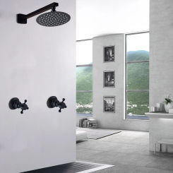 Shower Faucet Set  Wall Mount Rainfall Shower Head Combo System 2-Handle Mixer Valve Tap Cold and Hot Round Head