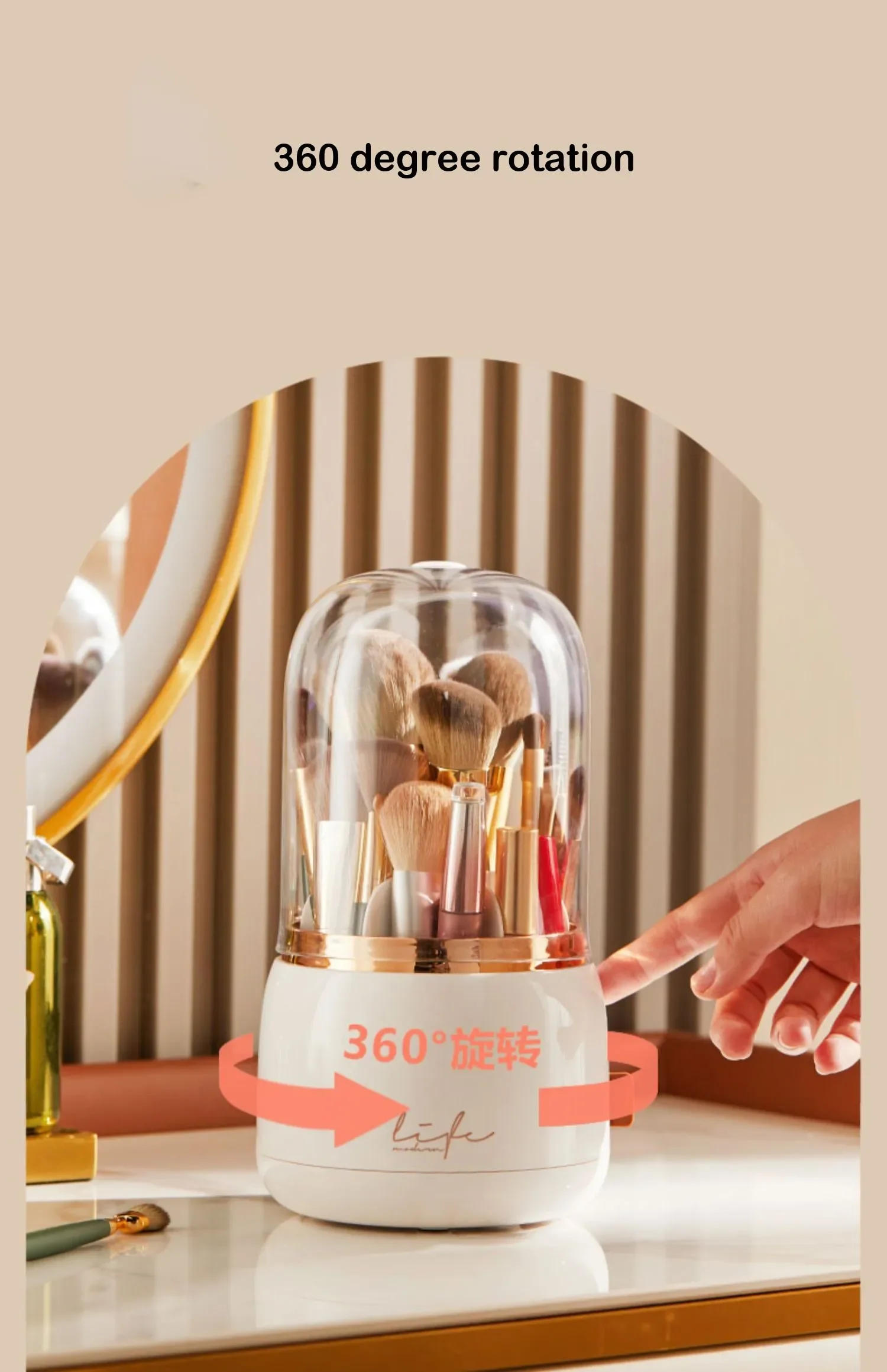 Description Picture 3 of item360Â° Rotating Makeup Brushes Holder Portable Desktop Makeup Organizer Cosmetic Storage Box Make Up Tools Jewelry Container
