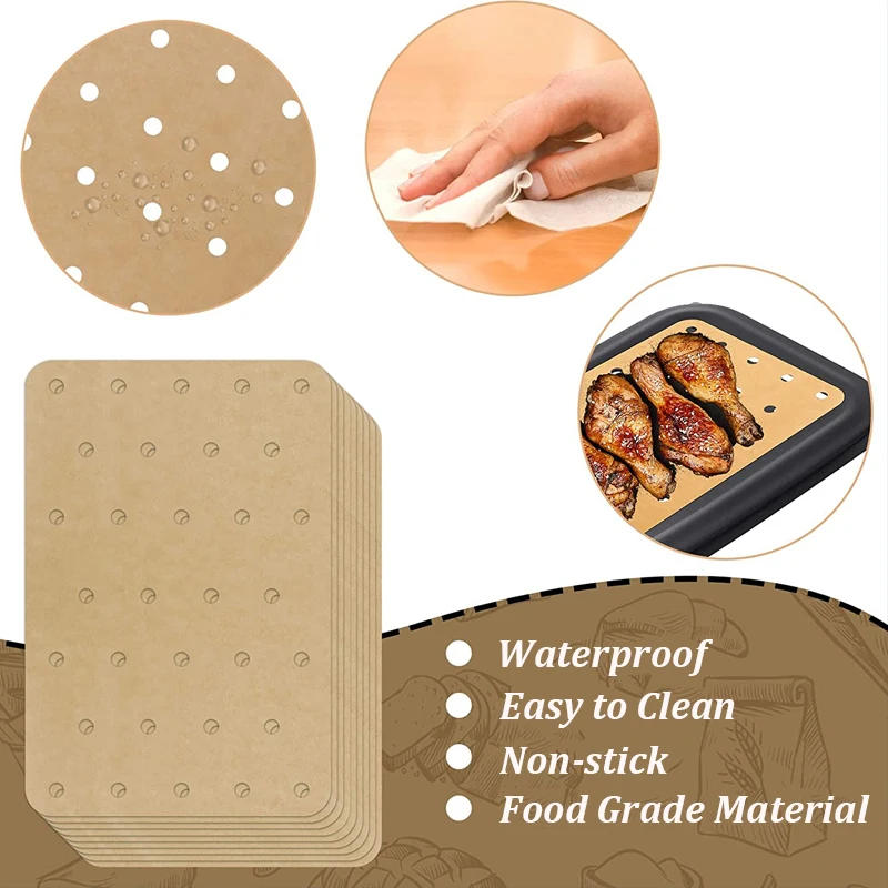 Description Picture 3 of item100Pcs Air Fryer Paper Disposable Non-Stick Kitchen Baking Oil-proof Paper Micro-wave Barbecue Oven Fryer Papers Steamer Paper