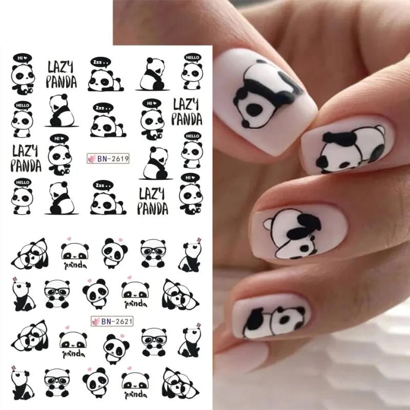 Description Picture 6 of item12 Designs Kawaii Panda Nail Art Stickers Cute Bamboo Bear Nail Water Decals Sliders Transfer Tattoos for Manicure Decorations