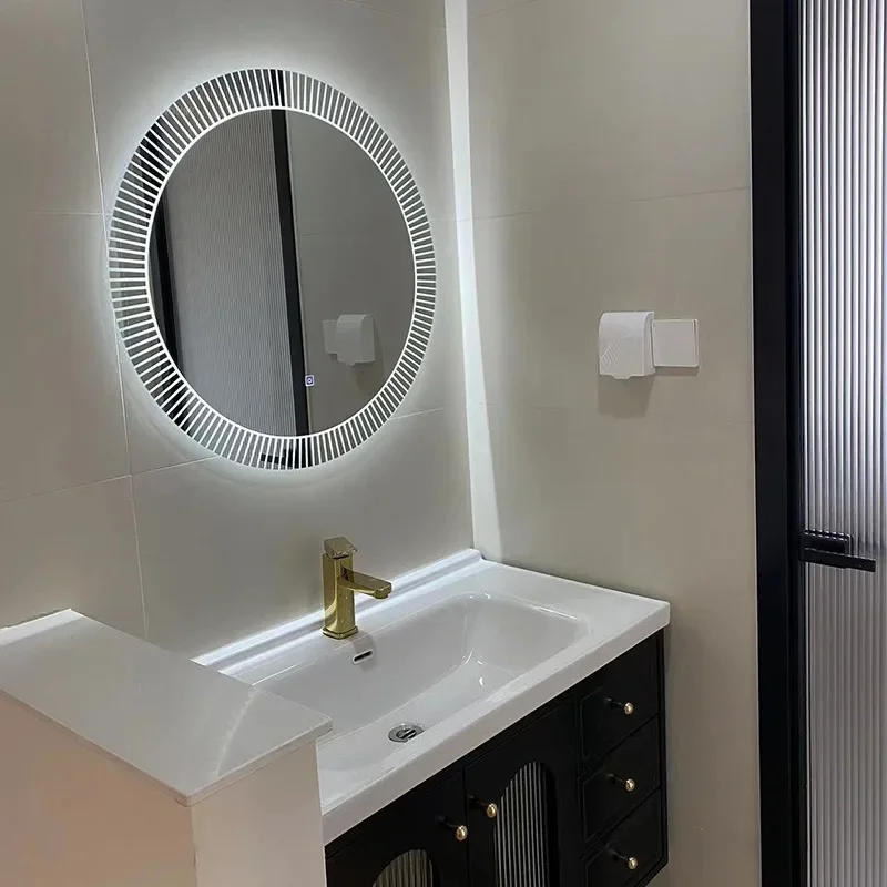 Description Picture 2 of itemEuropean Smart Bath Mirrors Wall Mounted Toilet Round Mirrors Home Bathroom Led Luminous Dressing Mirror with Touch Screen C