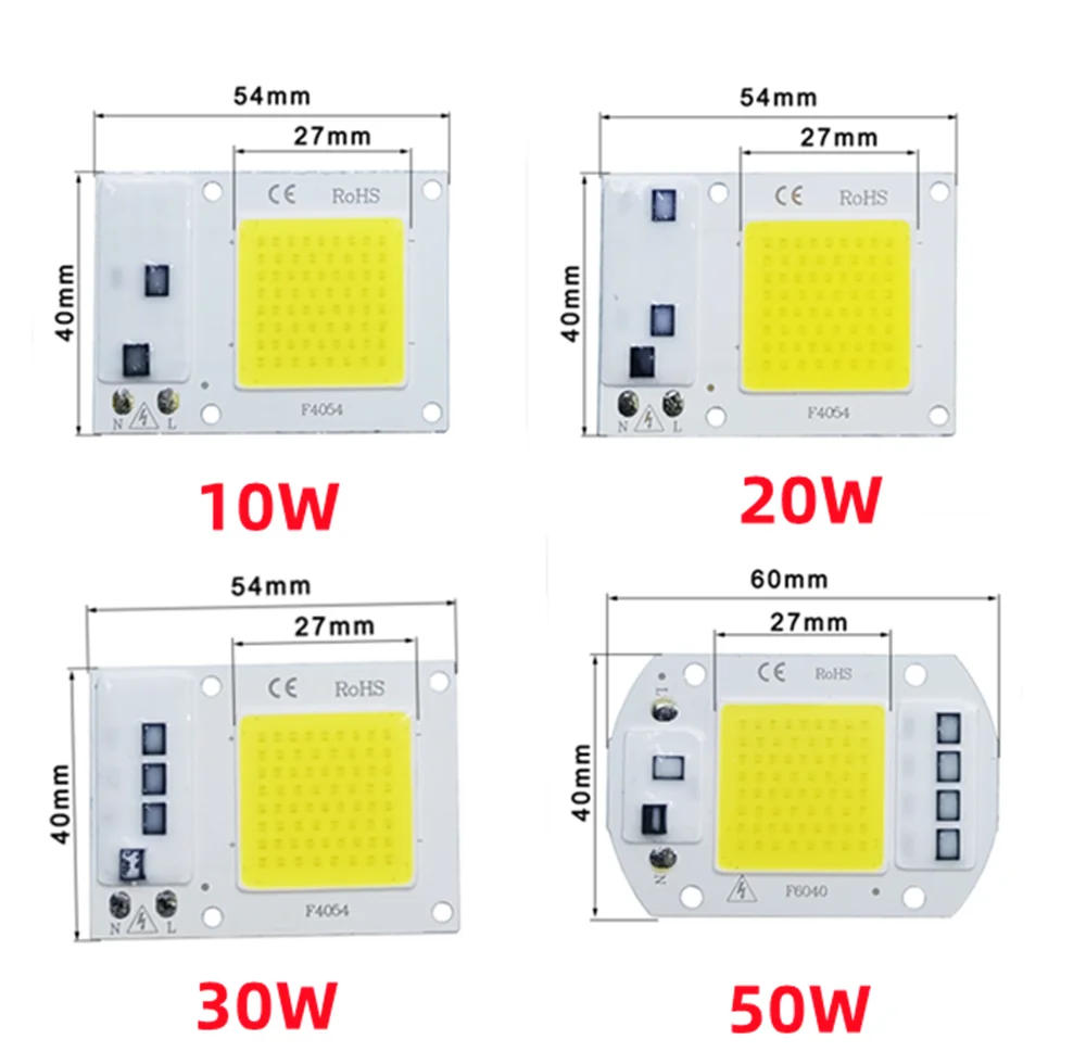 Description Picture 2 of itemLED COB lamp Bead 10W 20W 30W 50W AC 220V 240V IP65 Smart IC No Need Driver DIY Flood light Led Bulb Spotlight Outdoor Chip Lamp