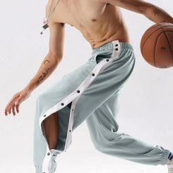 Men Casual Pants Tear Pants Basketball Training Warm Up Open Leg Man Trousers Y2k Clothes Tracksuits Pockets Gym Pantalones
