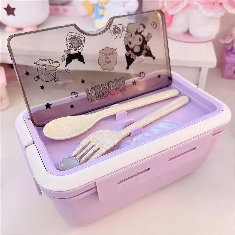 Description Picture 4 of itemSanrio Kuromi Cartoon Plastic Lunch Box Hellokitty Cinnamoroll With Handheld Multi-compartment Child Lunch Box Fast Food Box