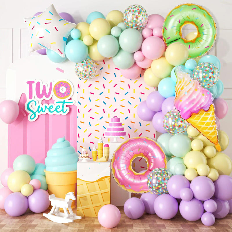 Description Picture 5 of itemCandyDonut Ice Cream Macaron Colorful Foil Balloon Garland Arch Kit Wedding Birthday Party Decoration Kids Baby Shower Girls Toy