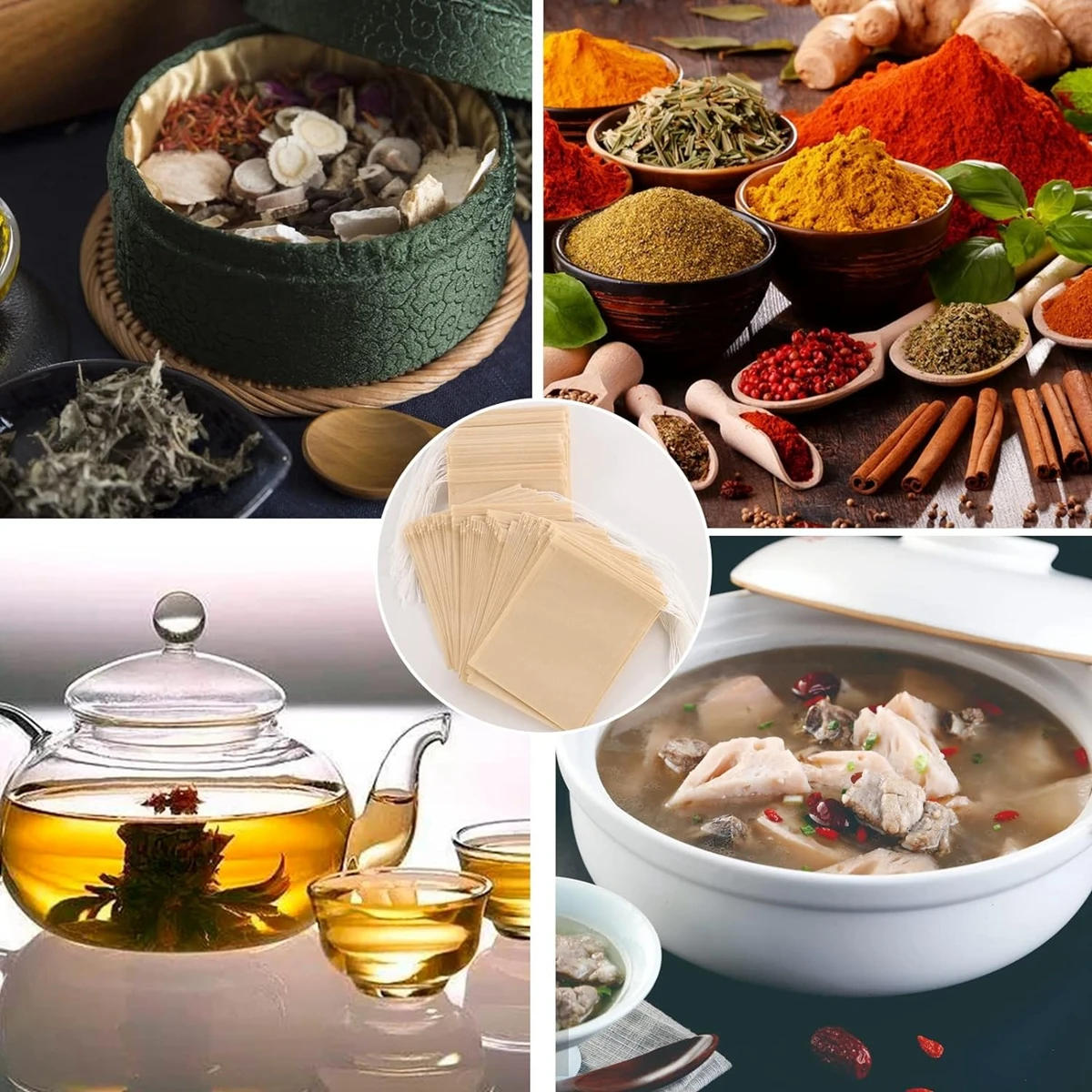 Description Picture 3 of item100pcs Natural Wood Pulp Paper Tea Bags Disposable Tea Filter Empty Tea Bag with Drawstring for Loose Leaf Tea Infuser Teabags