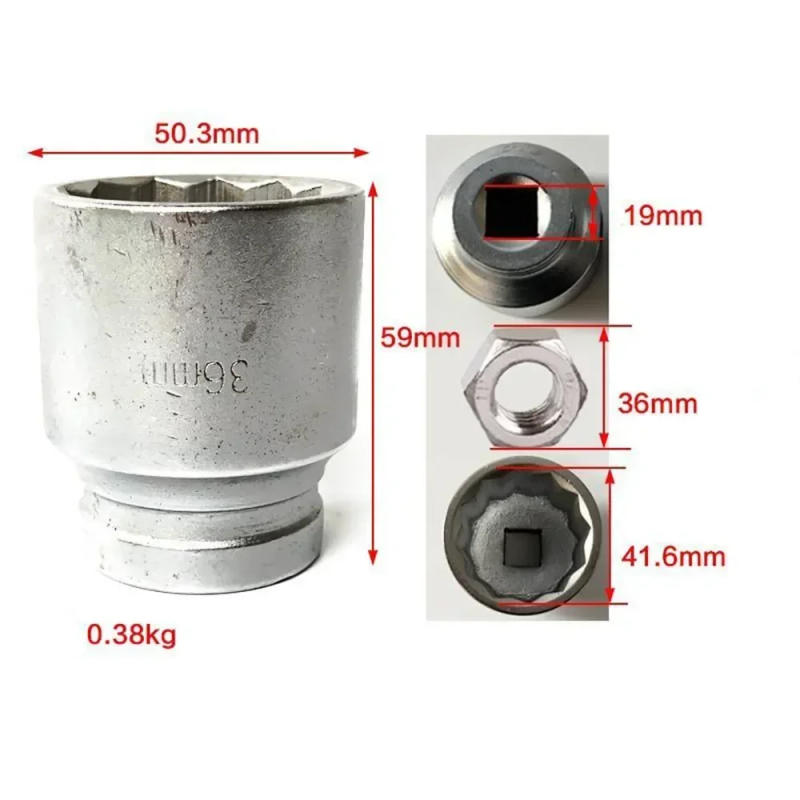 Description Picture 2 of item3/4"Inch 12 Point Nut 36mm Jumbo Socket 45# Steel Bit Ratchet Wrench Heavy Duty Plum Blossom Sockets Maintenance Hardware Tools