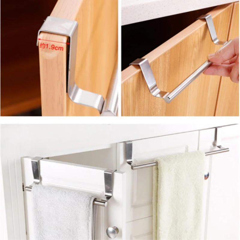Description Picture 2 of itemKitchen Cabinet Door Towel Bar Stainless Steel Door Back Towel Hanging Holder Bathroom Punch-free Towels Hooks Home Organizer